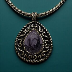 Vintage Silver and Purple Teardrop Necklace